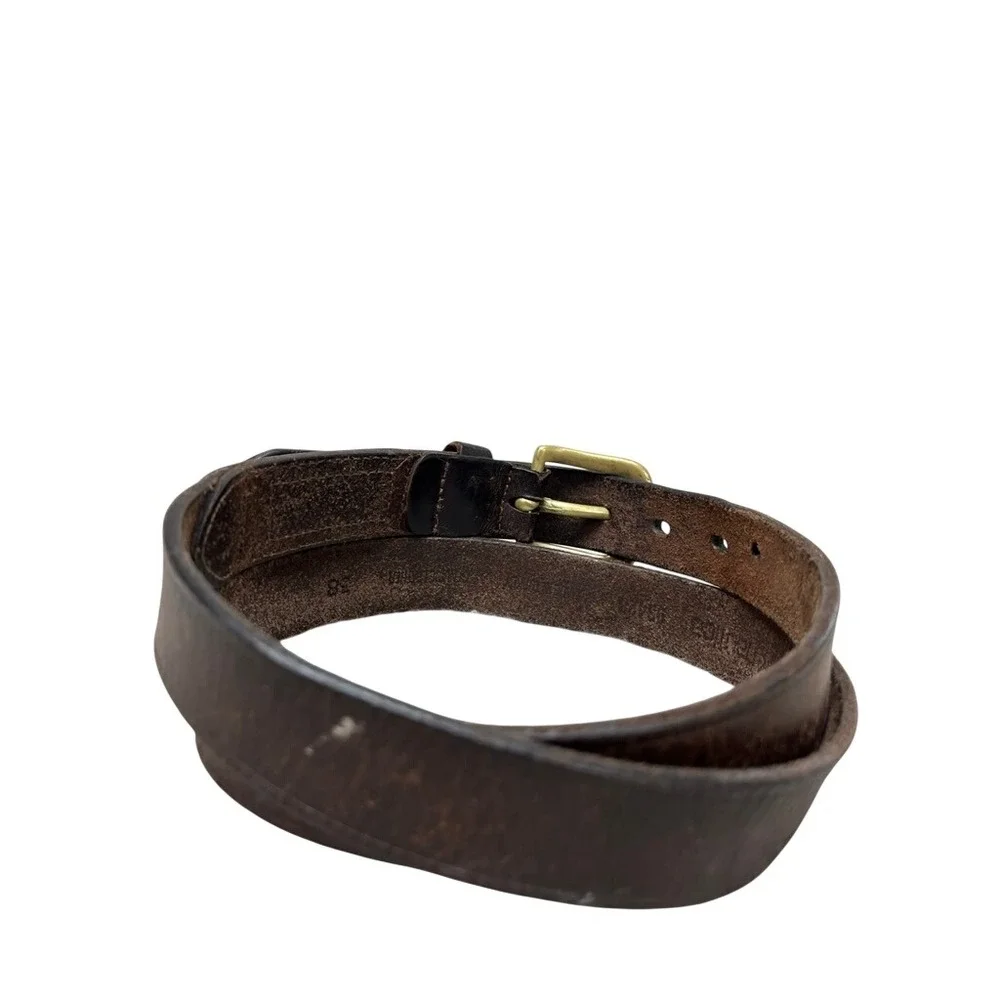 Nautica Mens Brown Genuine Leather Belt Brass Buckle Size 38 Classic Casual